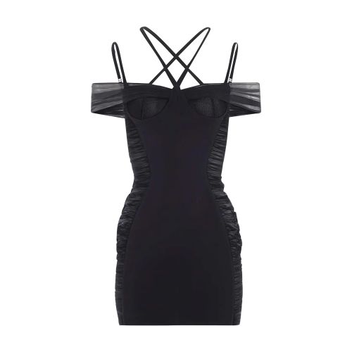 Shop Mugler Short Gathered Dress In Black