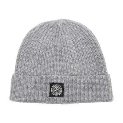 Stone Island Logo Beanie In Gray