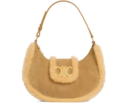 CELINE Sac Ava Triomphe moyen modèle en veau facon velours et shearling