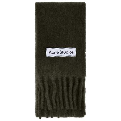 Acne Studios Checked Scarf With Logo In Green