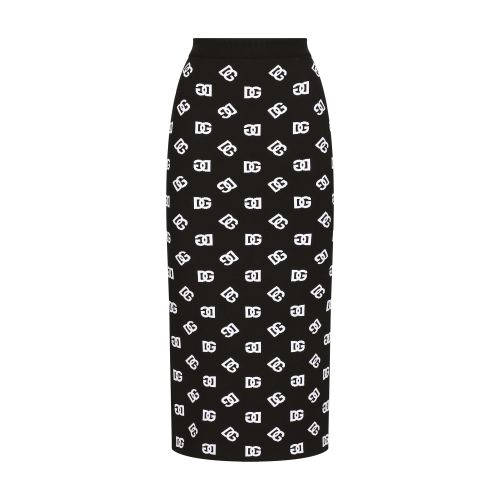 Dolce & Gabbana Chic Black Mambo Midi Skirt With White Pots In Black_white