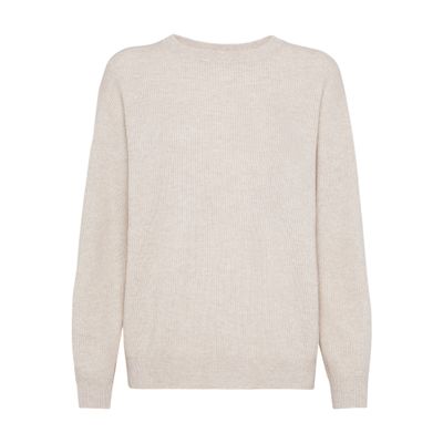 Brunello Cucinelli Sequinned Cable-knit Sweater In Beige