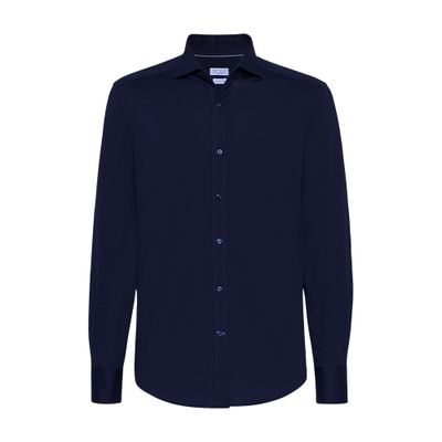 Brunello Cucinelli Patterned-jacquard Long-sleeve Shirt In Blue