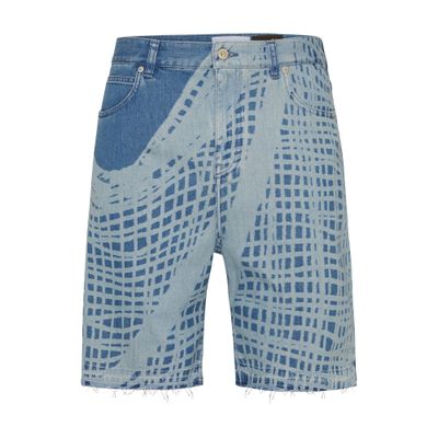 Shop Loewe Cotton Denim Shorts With Print In Blue