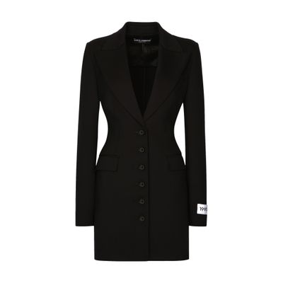Dolce & Gabbana Tech Jersey Single Breasted Long Jacket In Black
