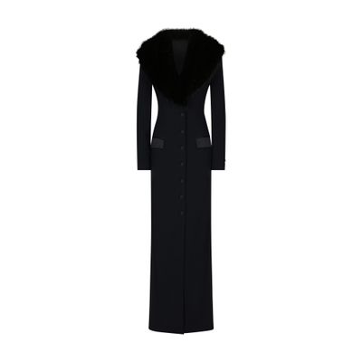 Shop Dolce & Gabbana Long Silk Coat With Faux Fur Collar In Black