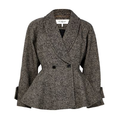 Chloé Double-breasted Herringbone Oversized Peplum Coat In Gray