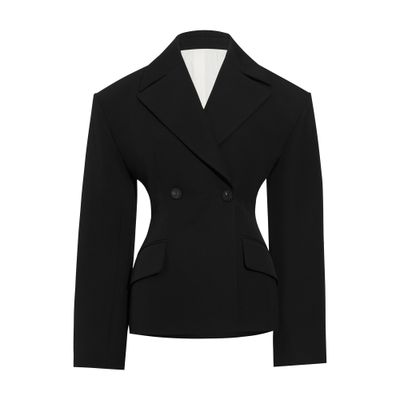Jacquemus Structured Wool Jacket Exaggerated Shoulders In Black