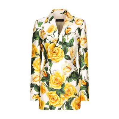 Dolce & Gabbana Rose Print Satin Jacket In Multicolor