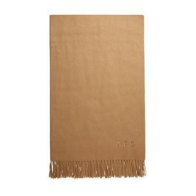 Apc Logo-embroidered Virgin Wool Scarf In Camel