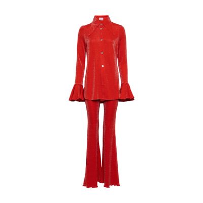 Sleeper Bell-sleeve Shimmer Lounge Suit In Red