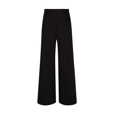 Shop Dolce & Gabbana Wide-leg Stretch Cotton Pants In Black