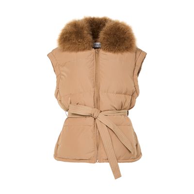 Yves Salomon Belted Hooded Gilet In Lambswool In Brown