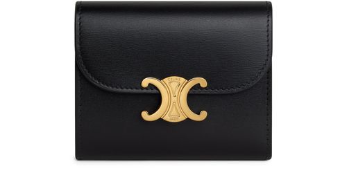 CELINE Triomphe small flap in shiny calfskin wallet