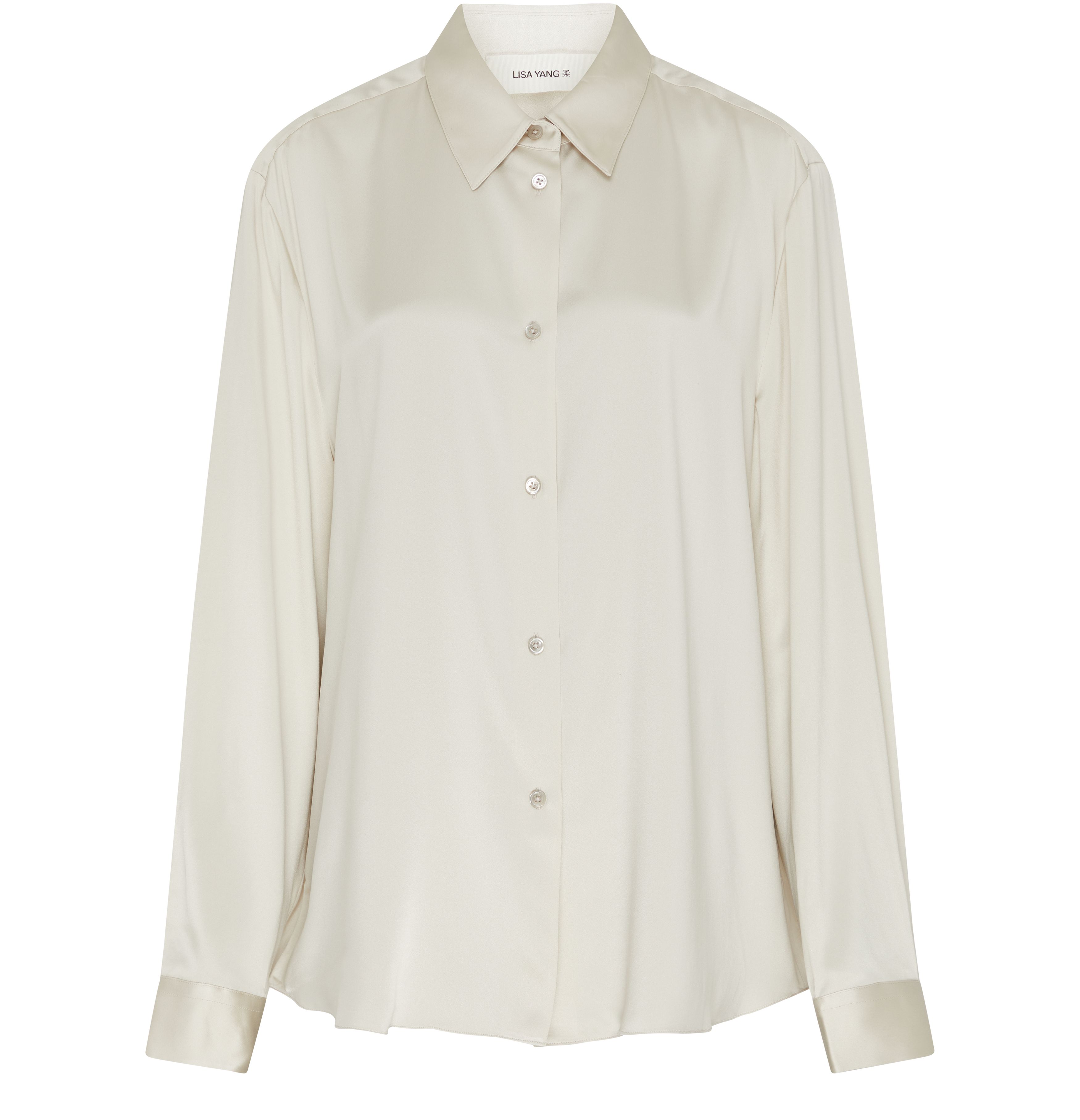 Button-up long-sleeved silk shirt