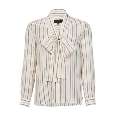 Nili Lotan Irina Pussy-bow Striped Silk-georgette Blouse In Beige