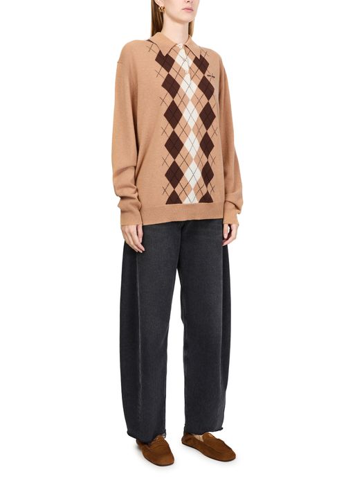 MIU MIU Argyle sweater with polo shirt-style collar