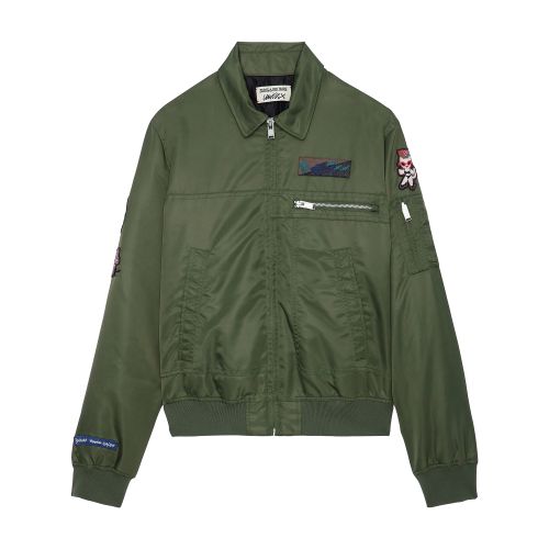 Zadig & Voltaire Appliqué-detail Satin-finish Bomber Jacket In Used_kaki