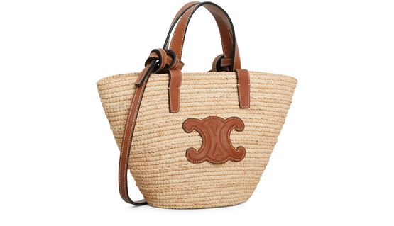 Nano Triomphe Celine classic panier in raffia and calfskin - CELINE
