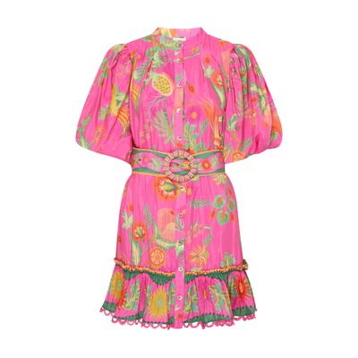 Farm Rio Delicate Fruit Garden Tie Belt Mini Shirtdress In Pink