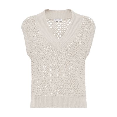 Shop Brunello Cucinelli Mesh Knit Top In Grey