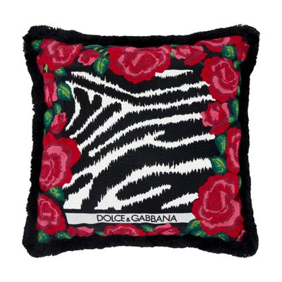 Dolce & Gabbana Zebra-print Embroidered Small Cushion In Multicolor