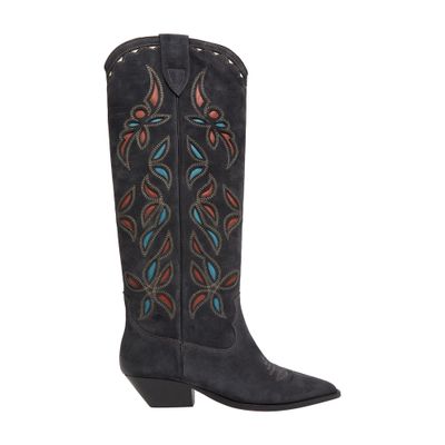 Isabel Marant 40mm Denvee Suede Tall Boots In Faded_black