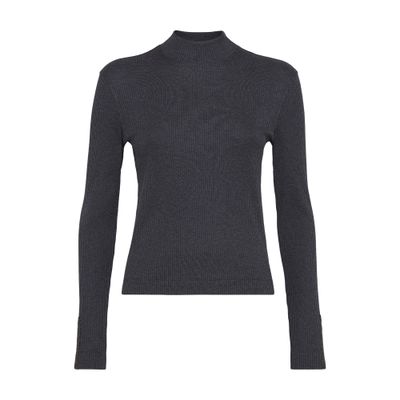 Brunello Cucinelli Roll-neck Ribbed Jersey Top In Grey