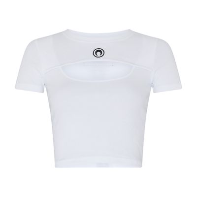 Marine Serre Moon Logo Ribbed Jersey Cut-out T-shirt In White