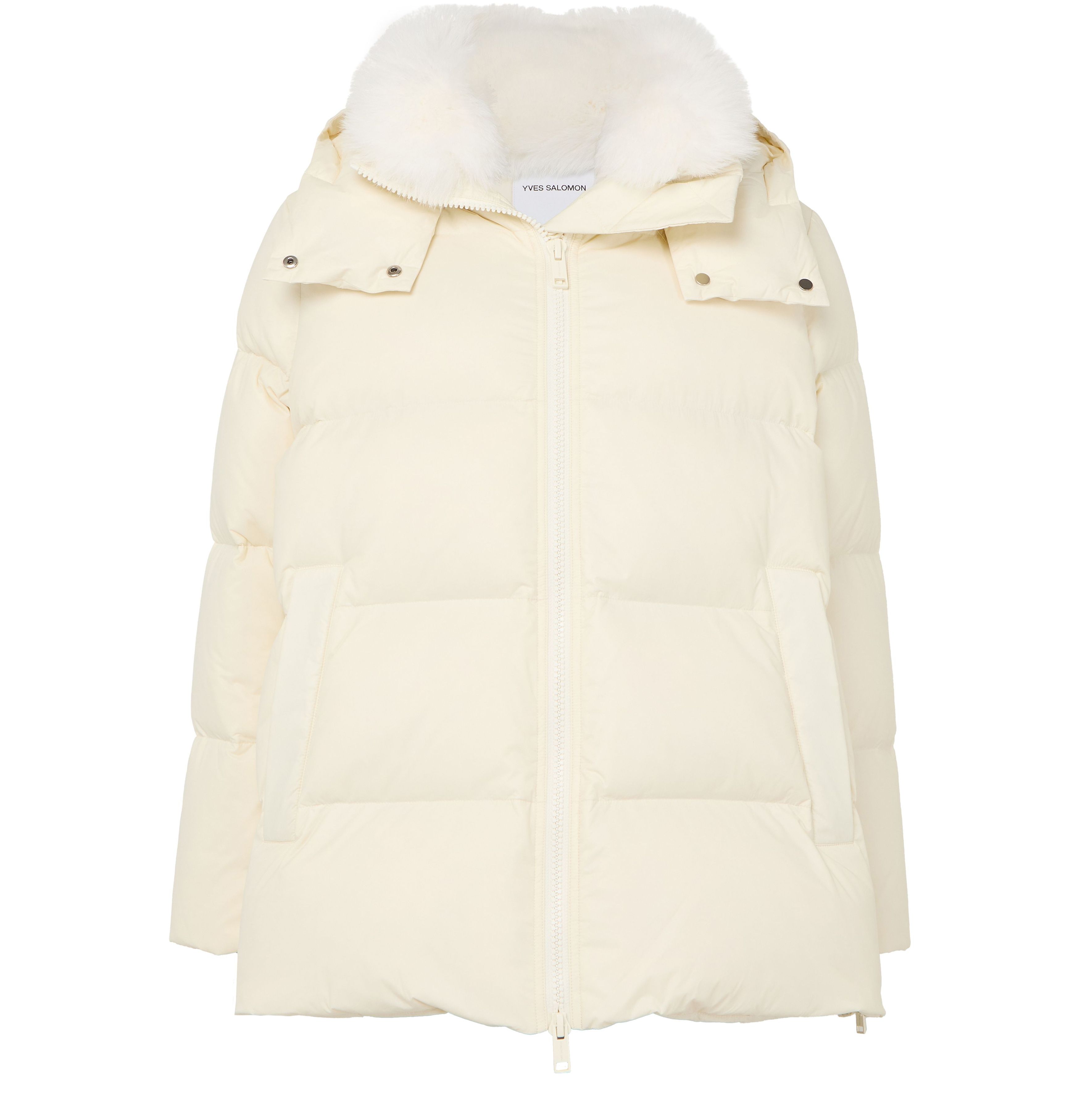 Hooded puffer jacket with a fox fur collar