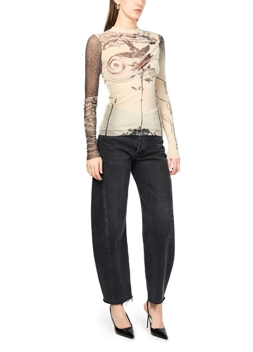 JEAN PAUL GAULTIER Double layer printed mesh long sleeves top