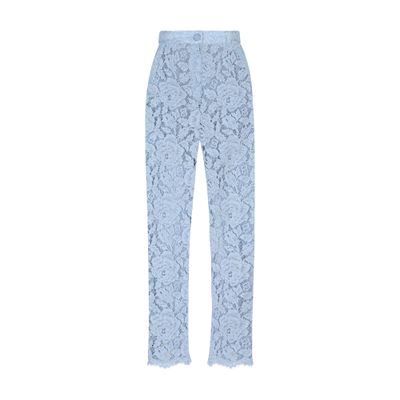 Dolce & Gabbana Light Blue Embroidered Lace Trousers In Purple
