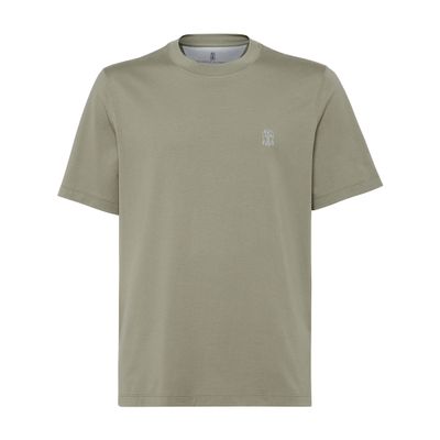Brunello Cucinelli Crew-neck T-shirt With Printed Logo In Green