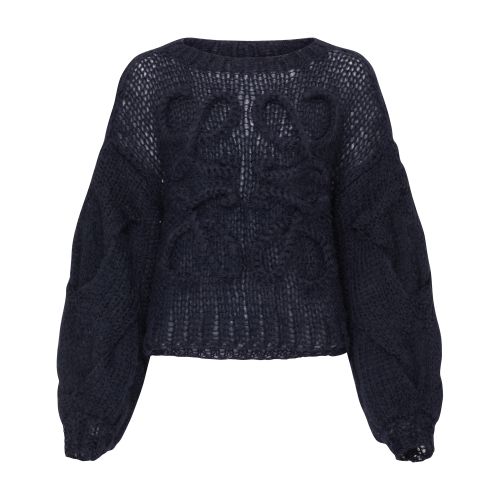 Loewe Anagram Cable-knit Sleeve Sweater In Dark_navy
