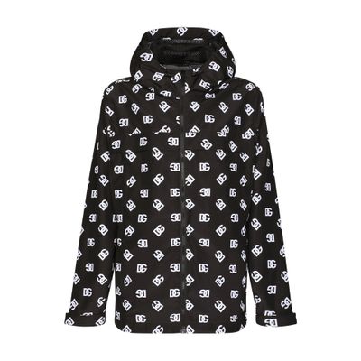 Dolce & Gabbana Quilted Nylon Jacket With Hood And Dg Logo Print In Dg Bianco Fdo Nero