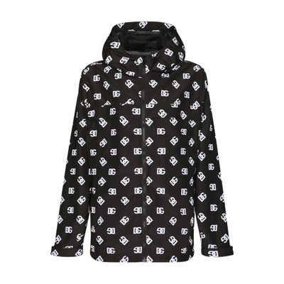 Shop Dolce & Gabbana Quilted Nylon Jacket With Hood And Dg Logo Print In Dg Bianco Fdo Nero