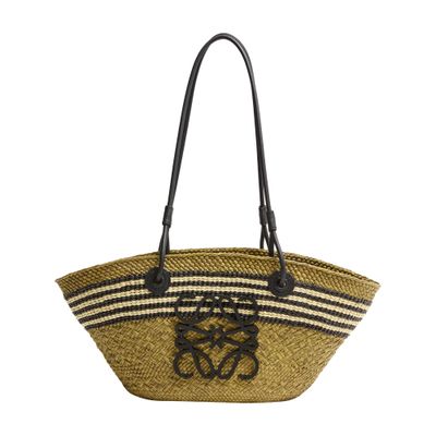 Anagram Stripes small basket in Iraca palm and calfskin