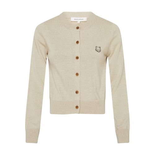 Shop Maison Kitsuné Bold Fox Head Patch Regular Cardigan In Light_beige_melange