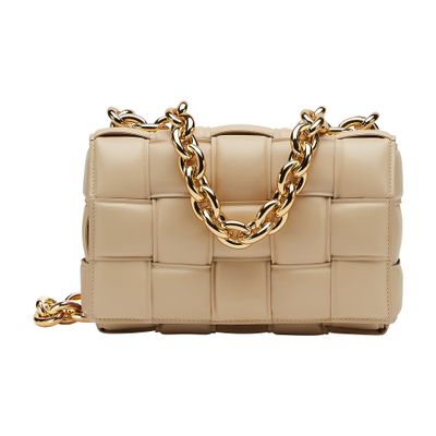 Bottega Veneta Chain Cassette Bag In Porridge Gold