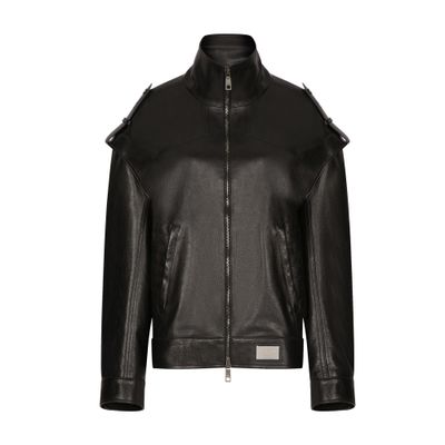 Dolce & Gabbana Long-sleeved Leather Jacket With Vertical Collar In Black