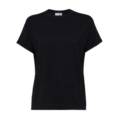 Brunello Cucinelli Women's Sparkling Cashmere And Silk Lightweight Sweater In Black