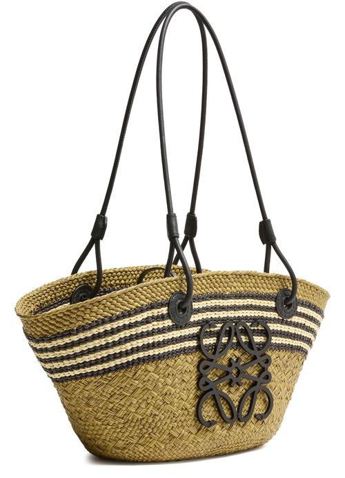 LOEWE Anagram Stripes medium basket in Iraca palm and calfskin
