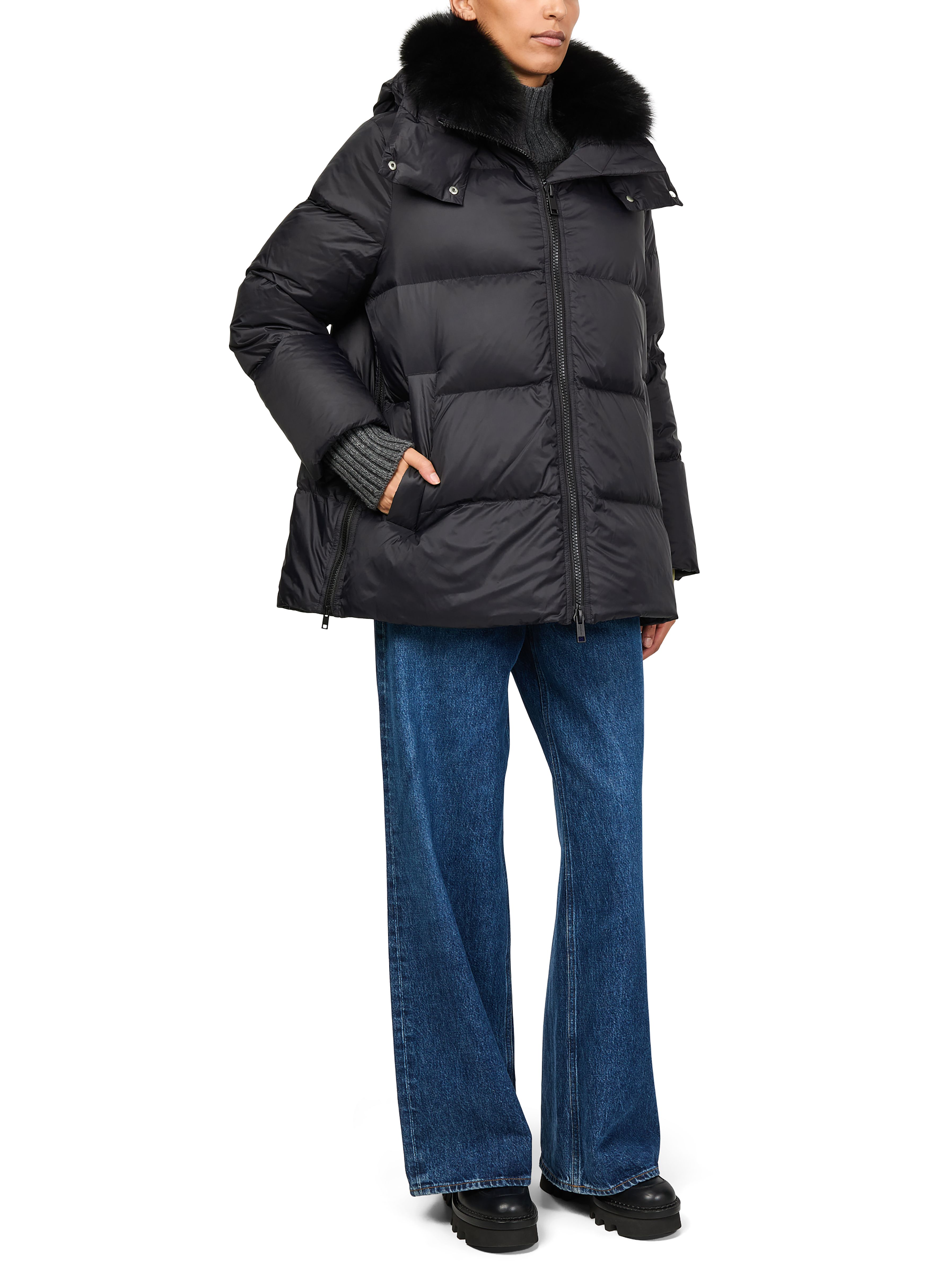 Hooded puffer jacket with a fox fur collar thumbnail 7