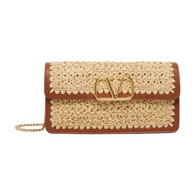 Valentino Vlogo Signature Raffia Wallet With Strap In Beige