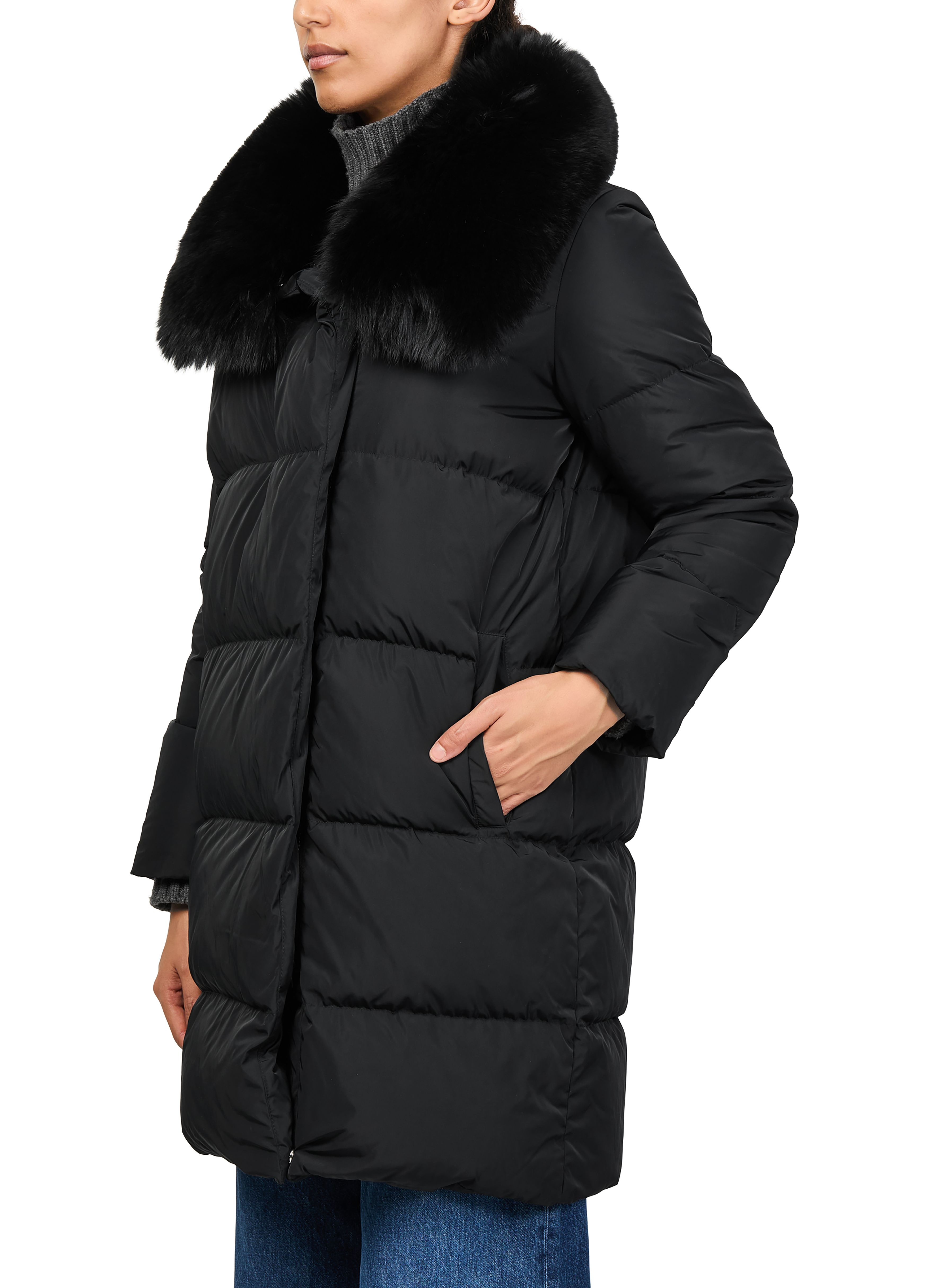 Puffer jacket with a fox fur collar thumbnail 4