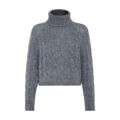 Brunello Cucinelli Wool And Mohair Cable Knit Turtleneck Sweater With In Blue