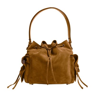 Acne Studios Mini Multipocket Suede Bucket Bag In Brown