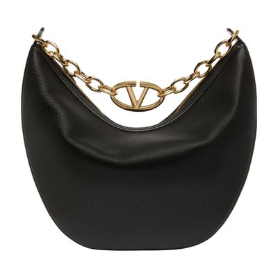 Shop Valentino Vlogo Moon Medium Hobo Bag In Black