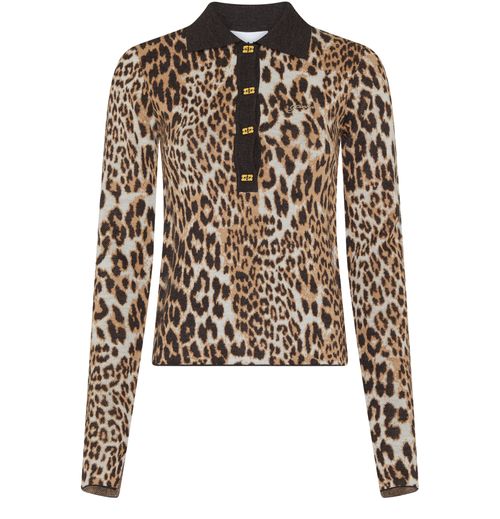 GANNI Fine merino jacquard leopard polo