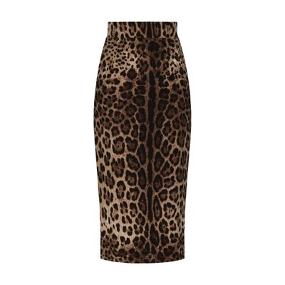 Dolce & Gabbana Leopard-print Double Crepe Calf-length Skirt In Multicolor